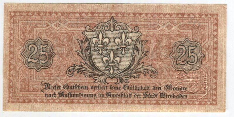 Banconote: Notgeld "25 Pfennig. Wiesbaden 1919" – Usato da Basel venduto da Butsch5