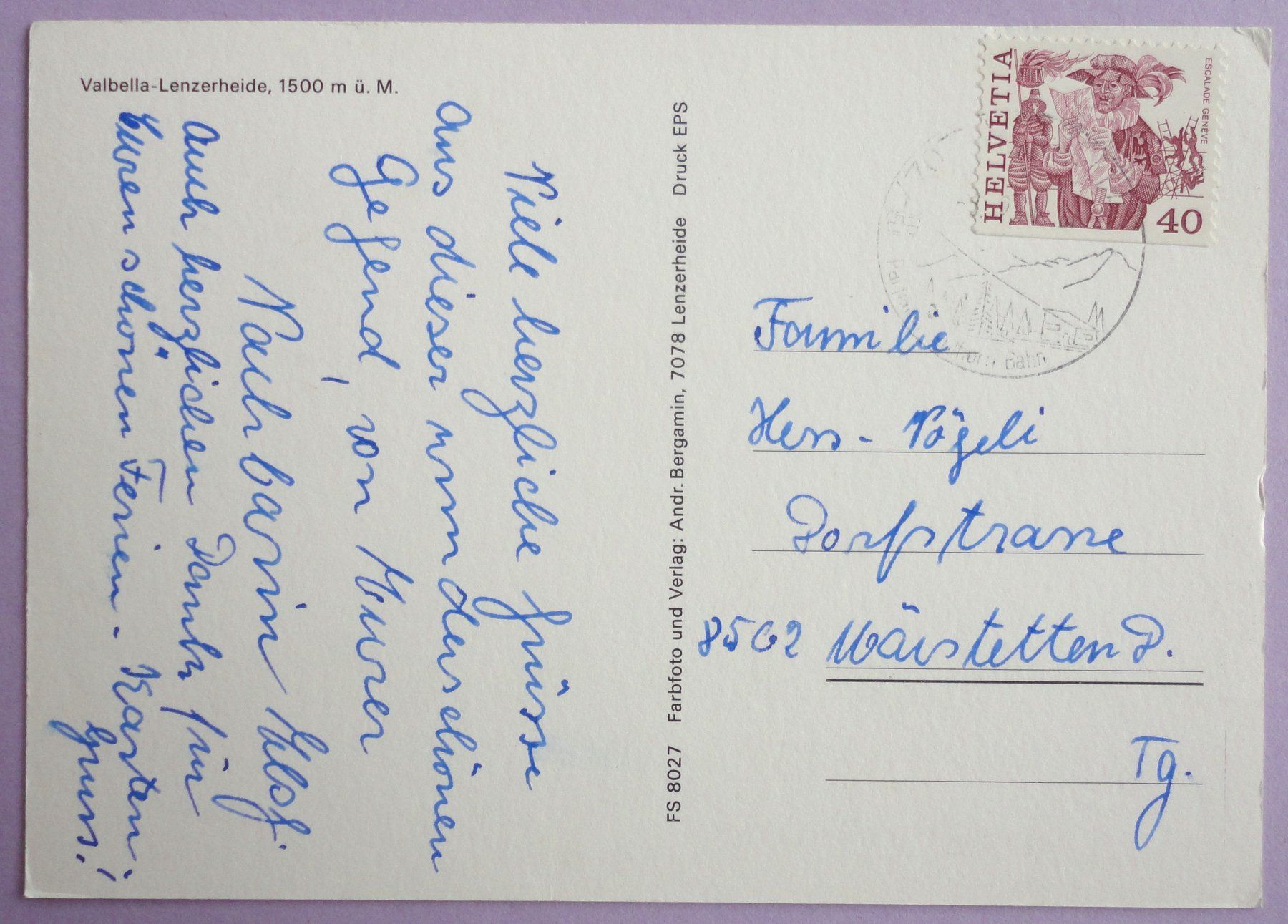 Cartoline postali: Valbella-Lenzerheide, 1500 m ü.M. – Usato da Fétigny venduto da Billy2miny 1