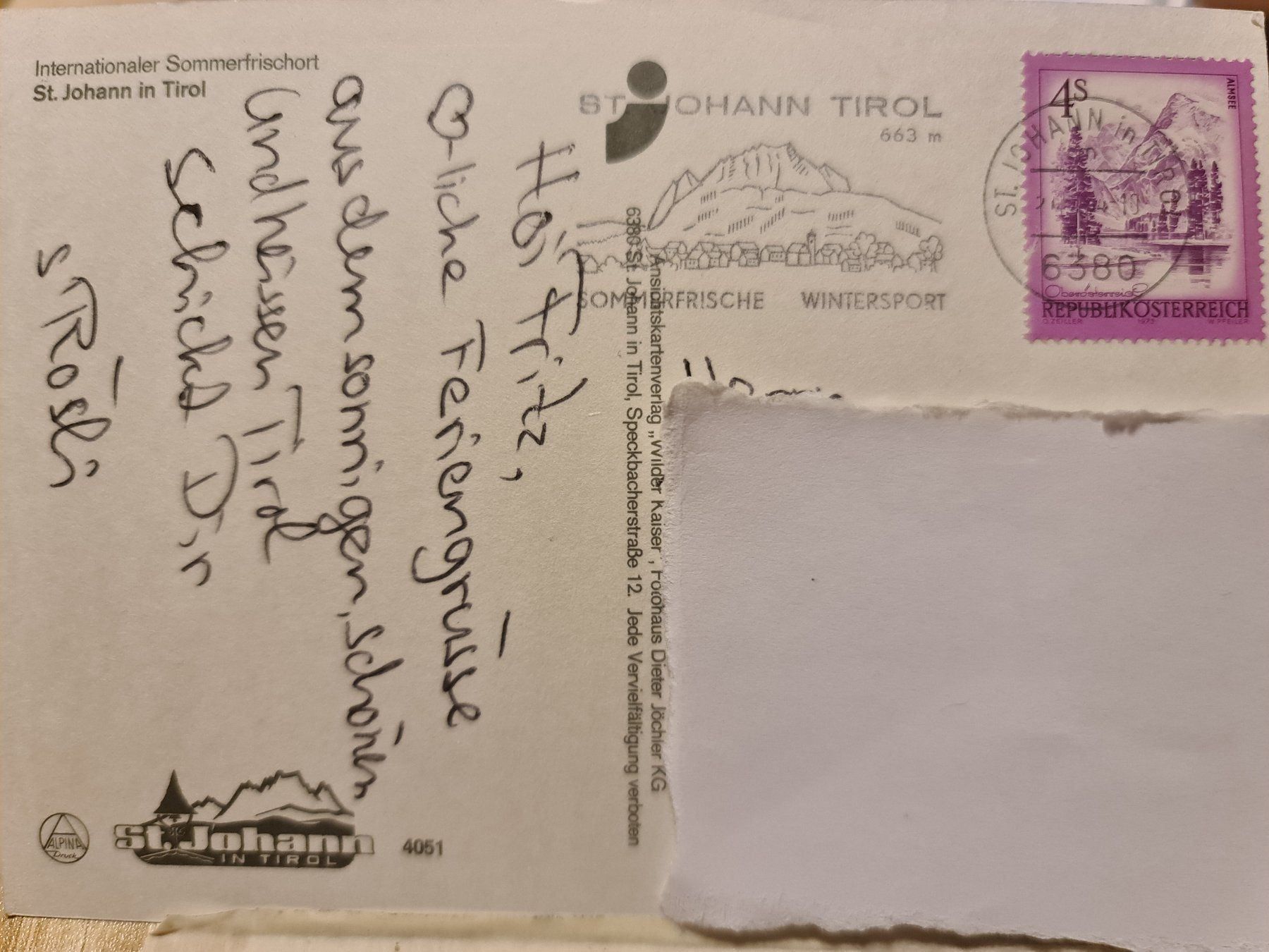 Cartoline postali: Ansichtskarte St.Johann Tirol – Usato da Dintikon venduto da Vexi 1