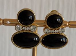 Clip On Boucles d'Oreilles Vintage Dorées et Noires chic 51