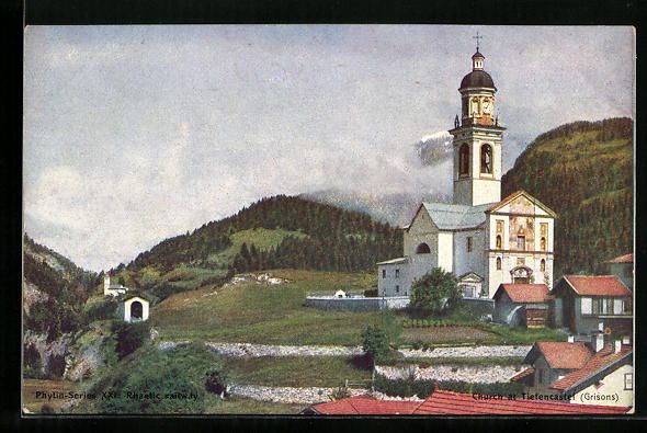 Cartoline postali: Tiefencastel, Teilansicht mit Kirche, Re – Usato da Berlin venduto da bartko-reher