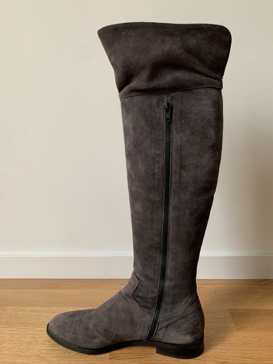 Grieder Overkneestiefel 39 Wildleder grau, Stiefel flach