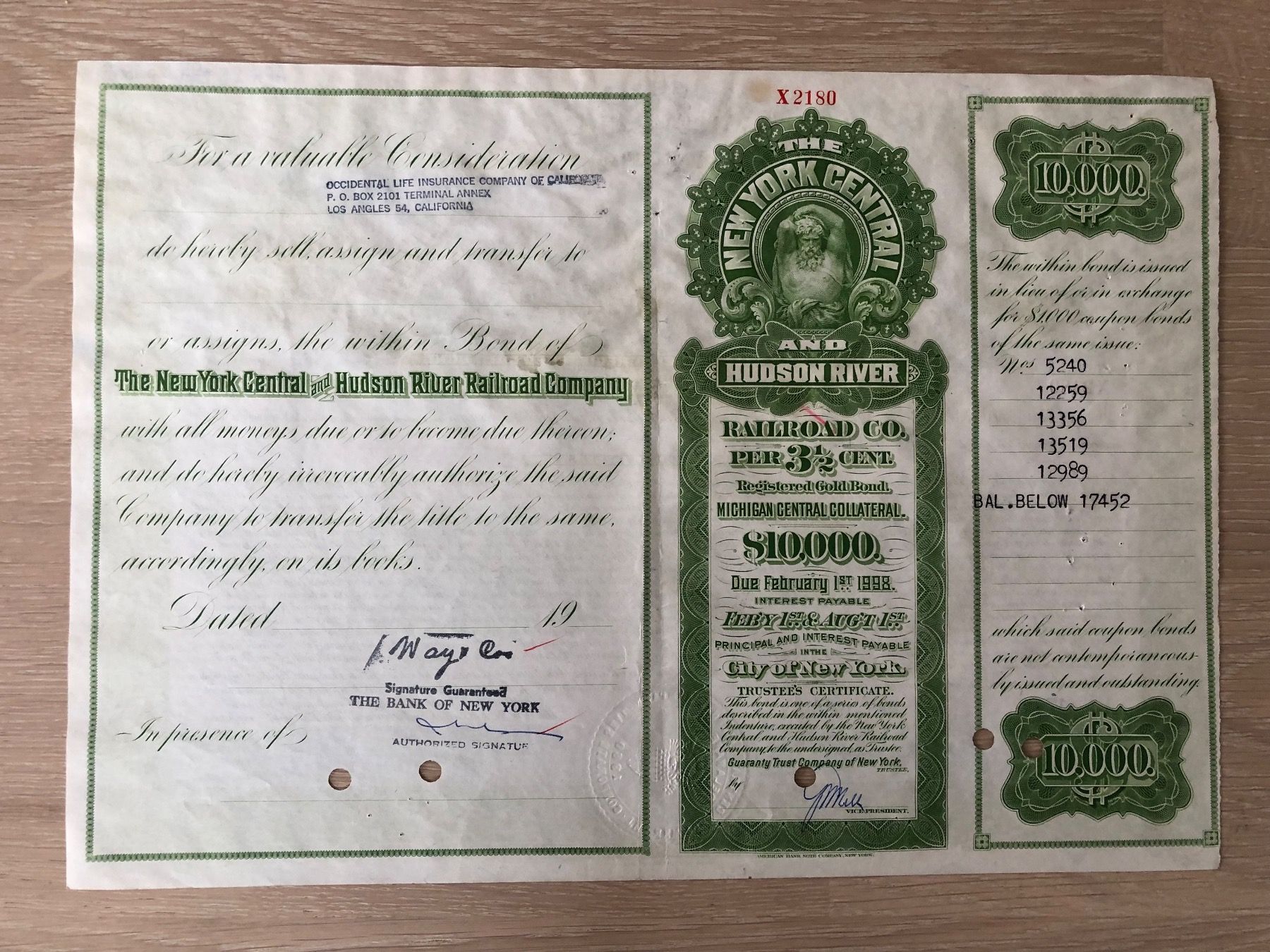 Documenti: RAR - Bahnaktie "NY Central And Hudson River Railroad" 1966 – Usato da Thalwil venduto da holoarte 1