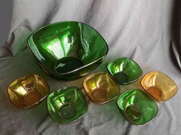Service à salade vintage en verre, 7 pièces, parfait état !