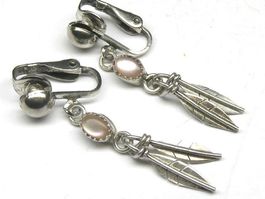 Vintage Indianer Ohrringe Silber 925 Federn rosa Stein