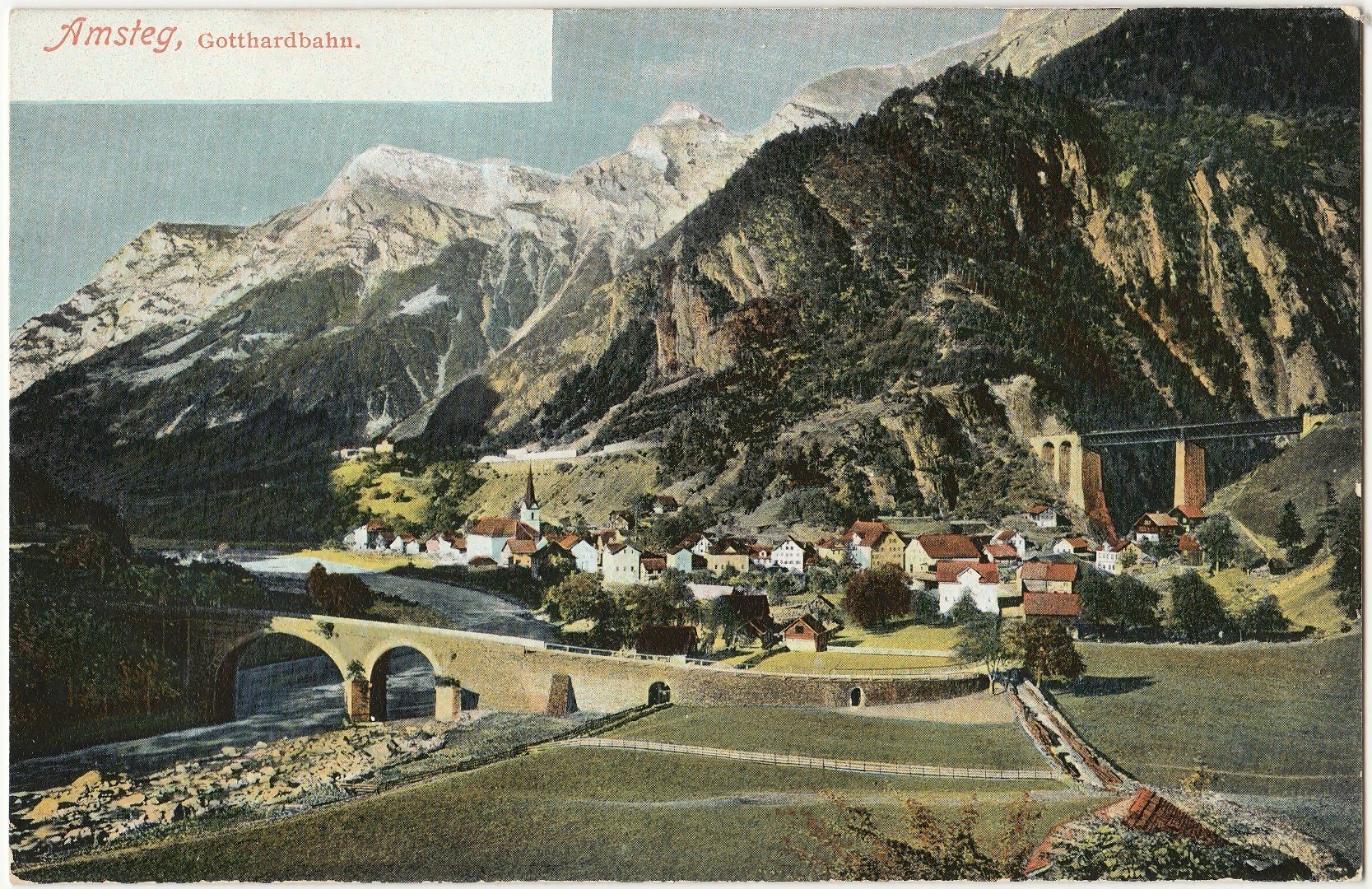 Ansichtskarten: Amsteg,  Gotthardbahn - (um 1905) – Gebraucht aus Fällanden von Blausegelfliege
