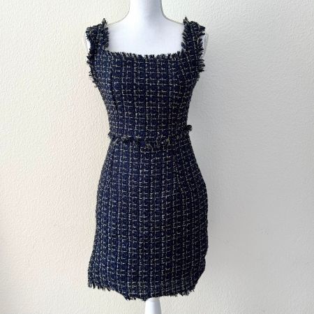 SHEIN Robe Sans Manches Bleu & Doré Tweed - Taille S