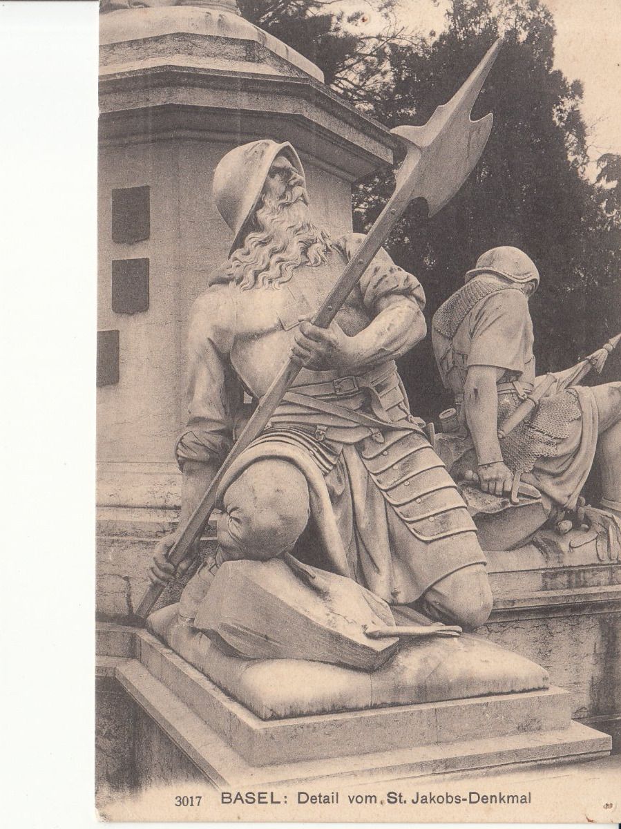 Ansichtskarten: Basel Denkmal St. Jakob ca. 1925 – Gebraucht aus Bürglen TG von StampGraf
