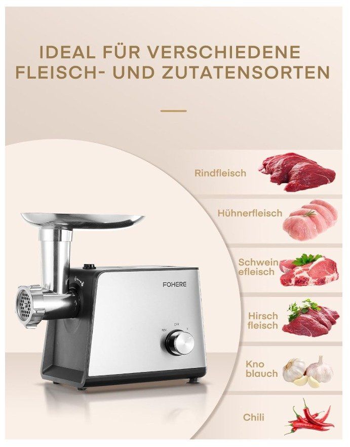 Küchengeräte: FOHERE MG4250R Fleischwolf 3200W max. – Neu – Neu und originalverpackt aus Laufen von Genton 8