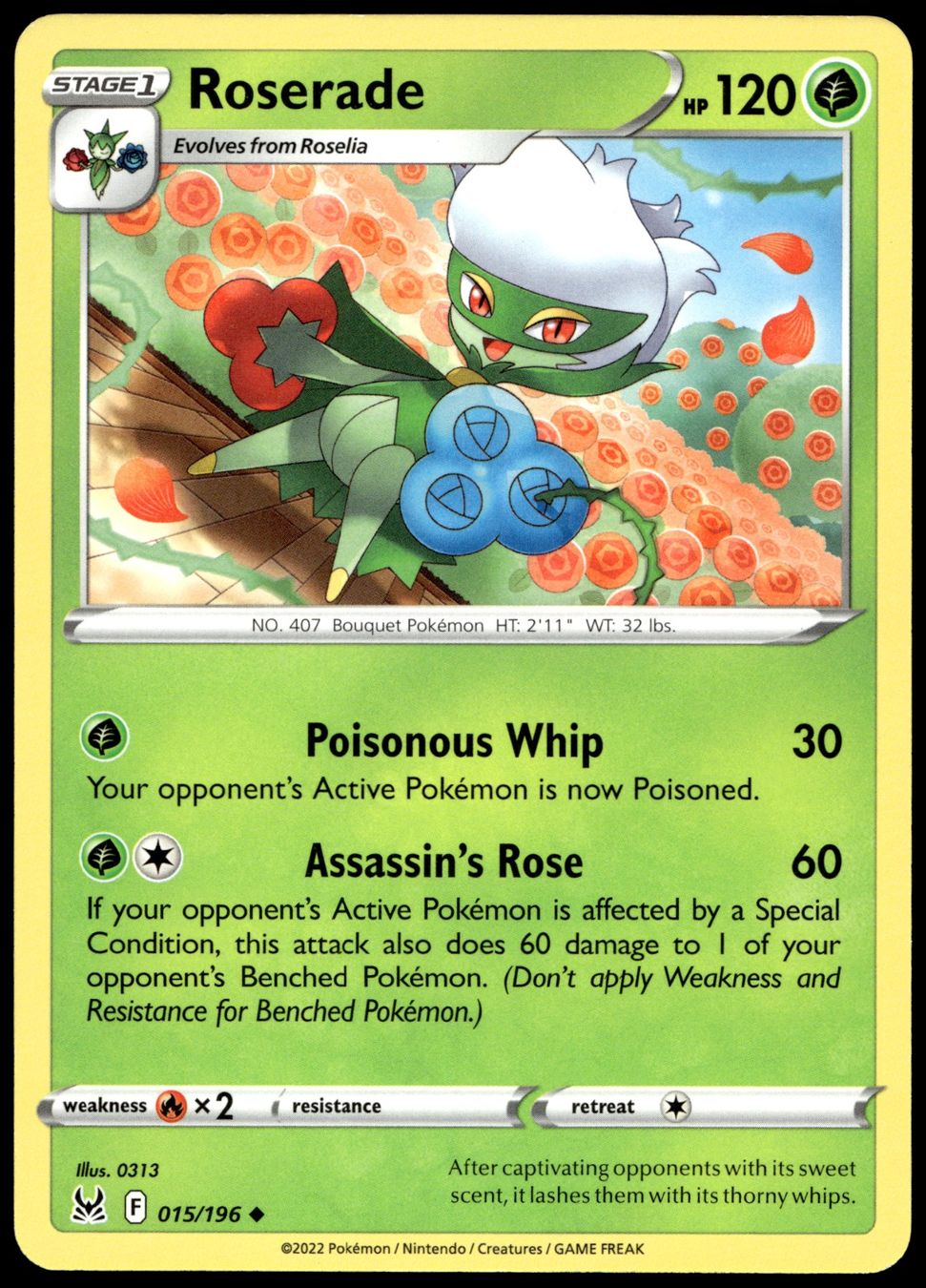 Pokémon Sammelbilder & Trading cards: Pokémon Roserade 015/196   SWSH11 Lost Origin – Gebraucht aus Le Mouret von PokemonCards_CH