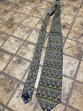 Cravatta Cacharel seta fantasia verde oro blu
