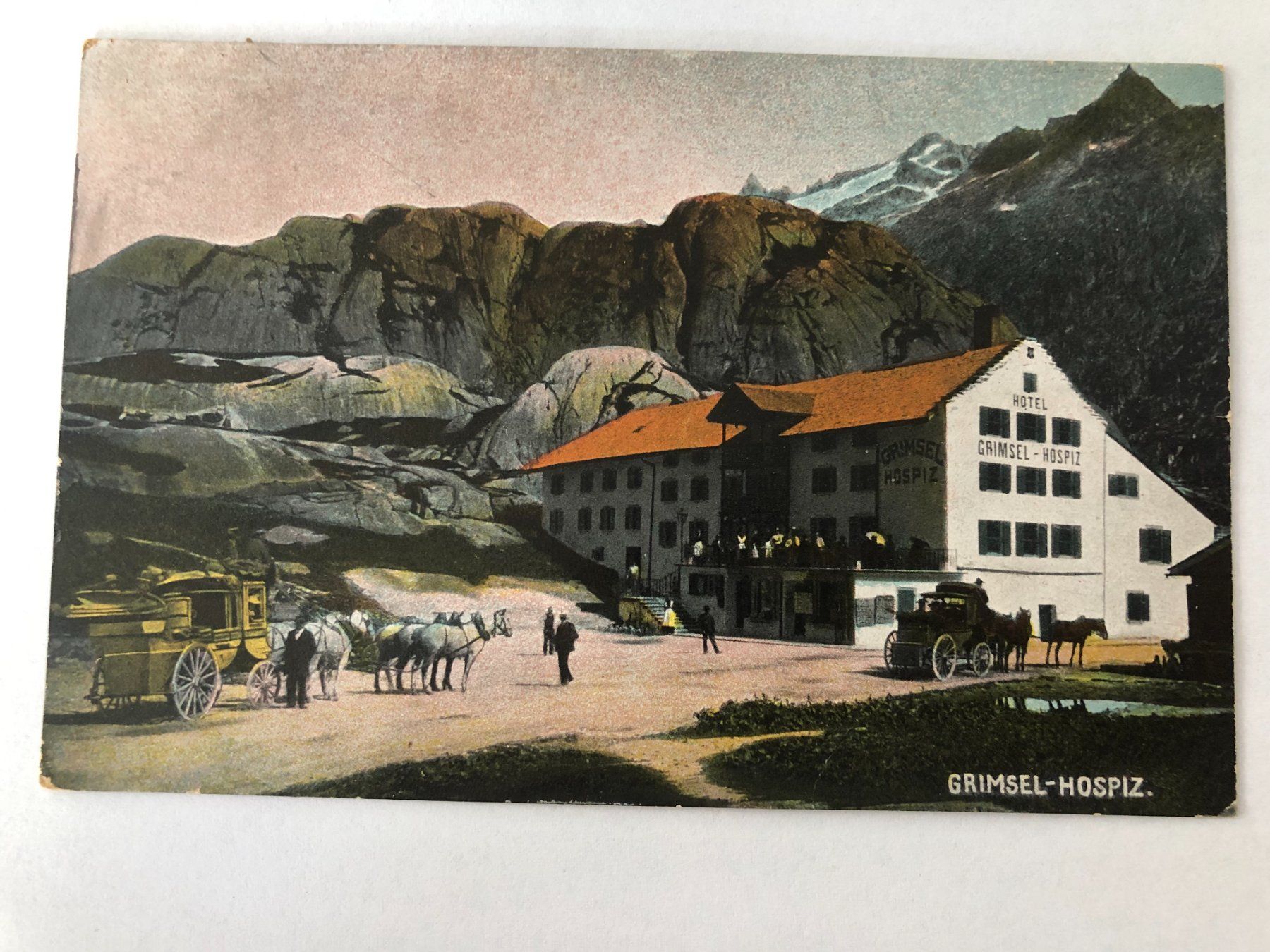 Cartoline postali: Grimsel - Hospiz  - Postkutsche ? 1913 – Usato da Pfäffikon ZH venduto da Waltoversand