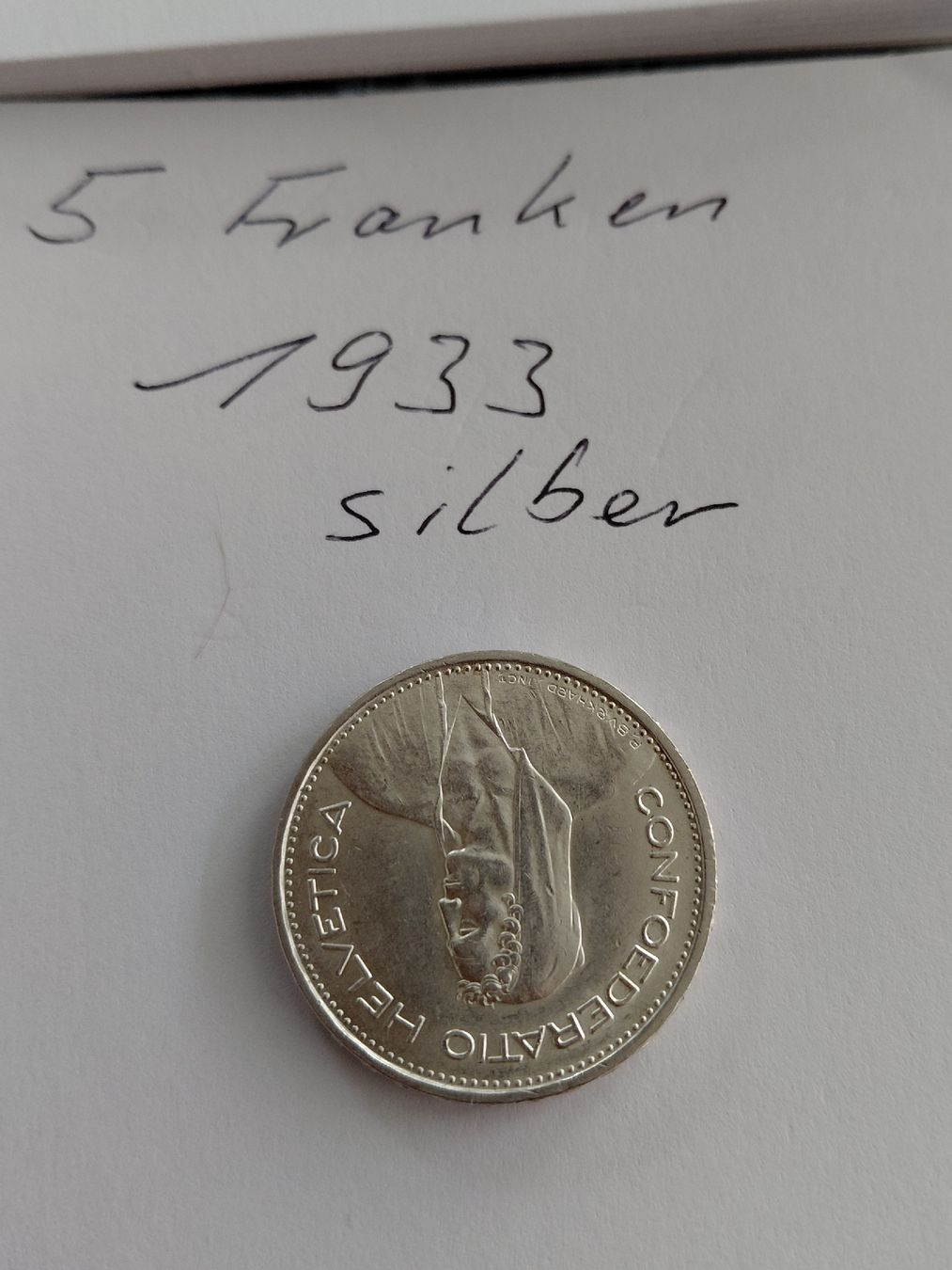 Tutti le monete: 5 Franken 1933 sehr schön, silber.  – Usato da Bonaduz venduto da topolino052 1