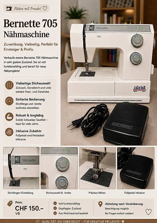 Machines à coudre: Bernette 705 - Nähmaschine – D'occasion à Knonau par giu_8lcn