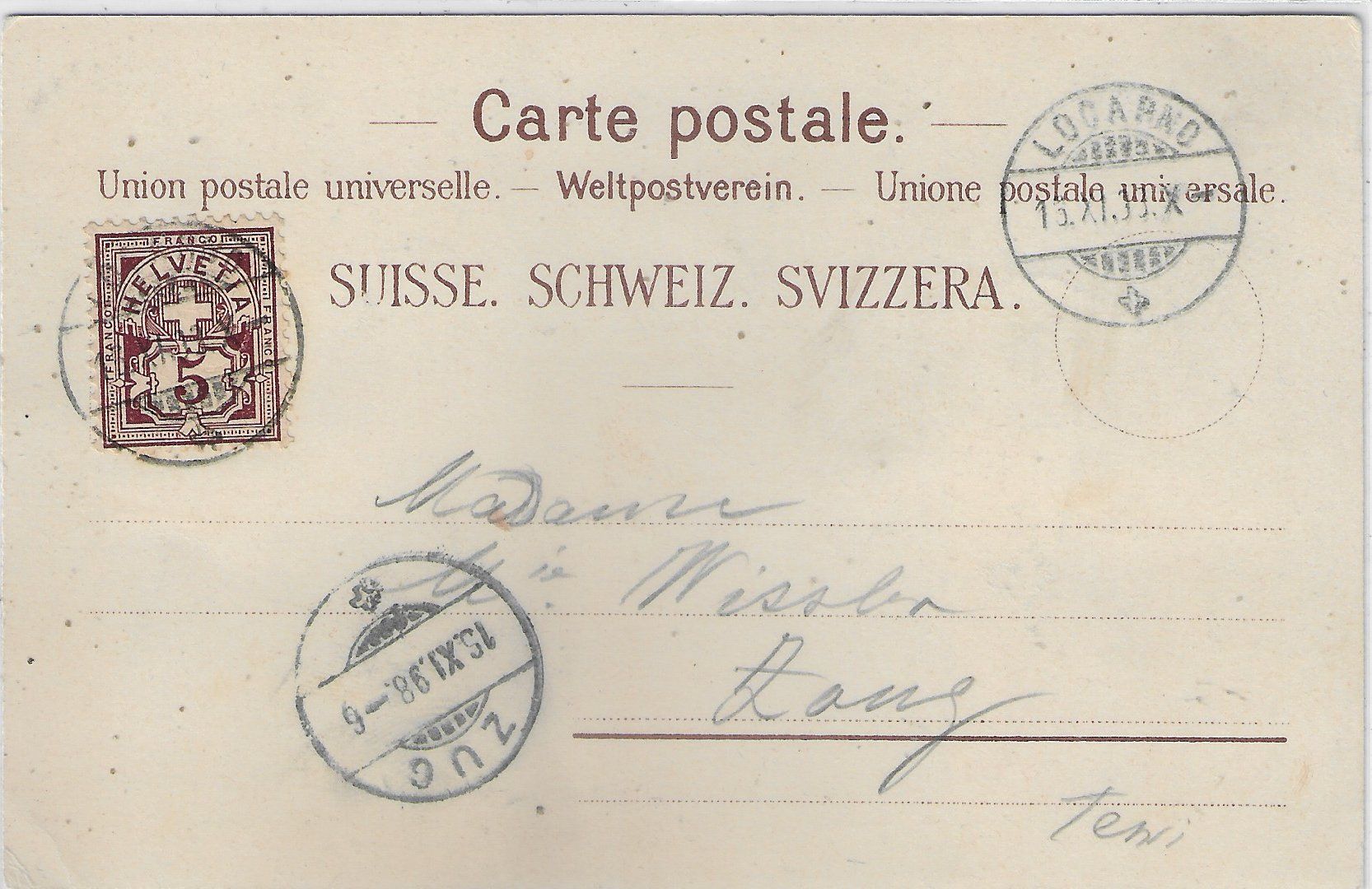 Ansichtskarten: Saluti da Locarno - Litho 1898 – Gebraucht aus Ettingen von Kartenplanet 1