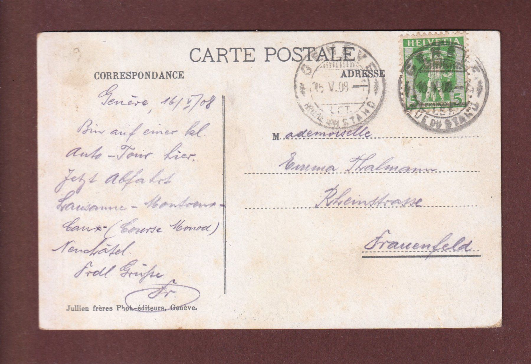 Cartes postales: GENEVE - Vue prise de la Jetée - Bateau CGN - 1908 – D'occasion à Pully par nicecards-shop 1
