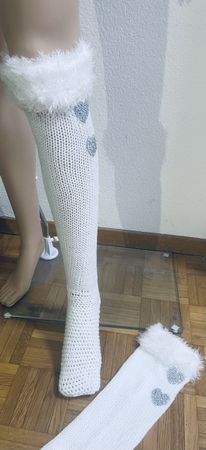 Overknee Socken Weiss mit Herzen neu
