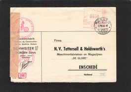 Zensur :Maschinenfabrik Horgen  - Enschedé NL , 2.Vlll.1944