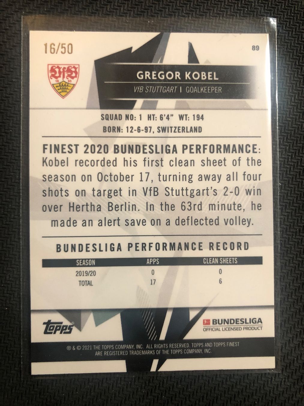 Topps Carte collezionabili: Topps Finest Gregor Kobel /50 – Usato da Wangenried venduto da Garagara 1