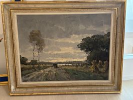 Gemälde, Landschaft mit Personen, signiert, 78 cm x  98cm
