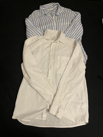 2 Hemden Langarm Weiss und Gestreift 