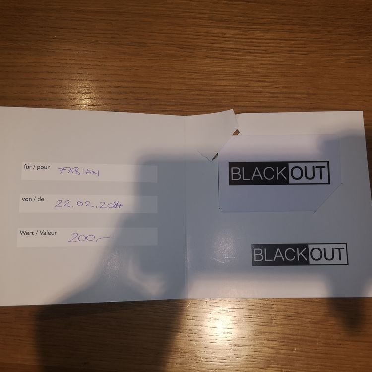 Gutschein BLACKOUT CHF 200. Kaufen auf Ricardo