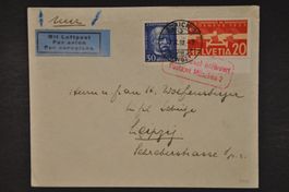 1932 Flugbrief Zürich Leipzig mit Zusatzst. Postamt München