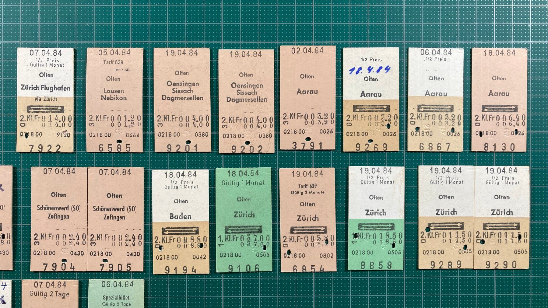 Tickets: Olten, 44 Edmondsonsche Bahn Billette, 1984, SBB – Gebraucht aus Lenzburg von fh1 1