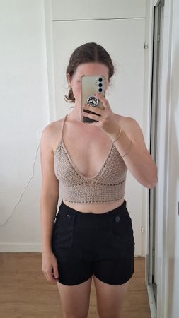 Handmade Crochet Crop Top beige Size S 