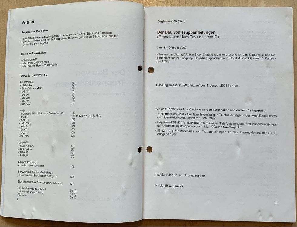 Reglement 58.390d Der Bau von Truppenleitungen 3