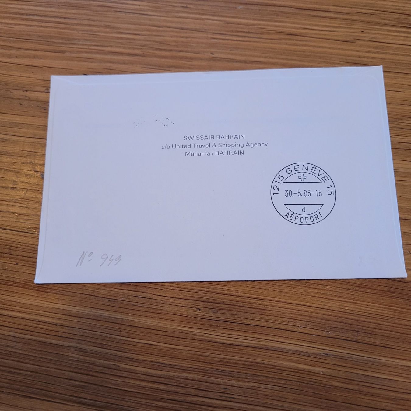 Tutti i francobolli: Luftpost Brief Genève Bahrain 1986 – Usato da Biel/Bienne venduto da Destockweb 1