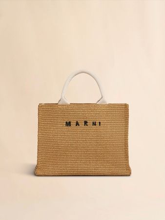MARNI Petit Cabas beige / Raw Sienna aus raffia synthétique