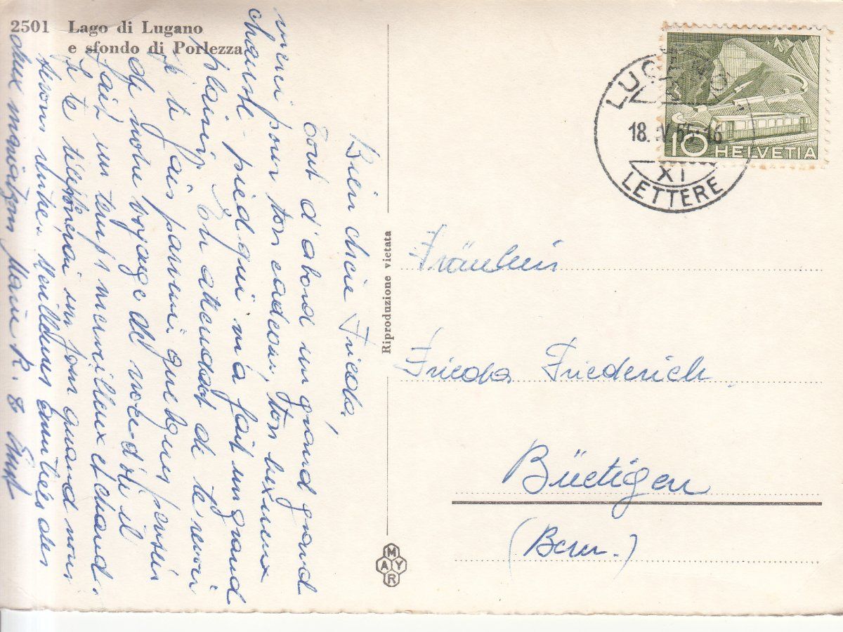 Cartoline postali: Lugano Lago 1955 – Usato da Bürglen TG venduto da StampGraf 1