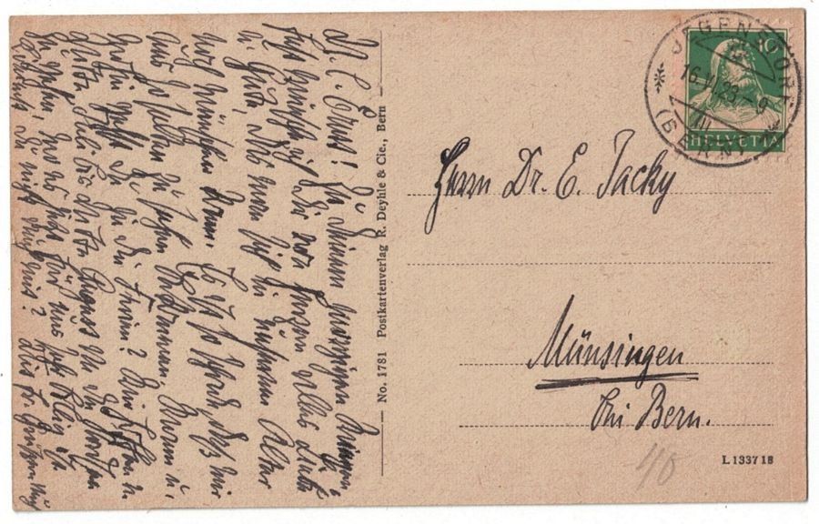Ansichtskarten: Jegenstorf, gelaufen 1923 – Gebraucht aus Frauenfeld von POML 1
