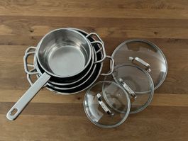 Topfset LEHNER Exclusiv Stahl mit Glasdeckeln gebraucht 