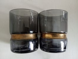 2er Set Windlichter Vasen Rauchglas mit Gold Vintage stil