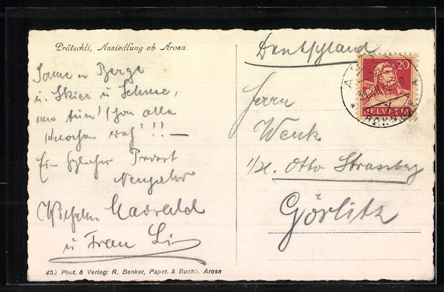 Cartoline postali: Prätschli, Ansiedlung ob Arosa, Winterl – Usato da Berlin venduto da bartko-reher 1