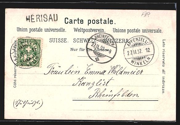 Cartoline postali: AK Herisau, Teilansicht mit Bergen, 1902 – Usato da Berlin venduto da bartko-reher 1