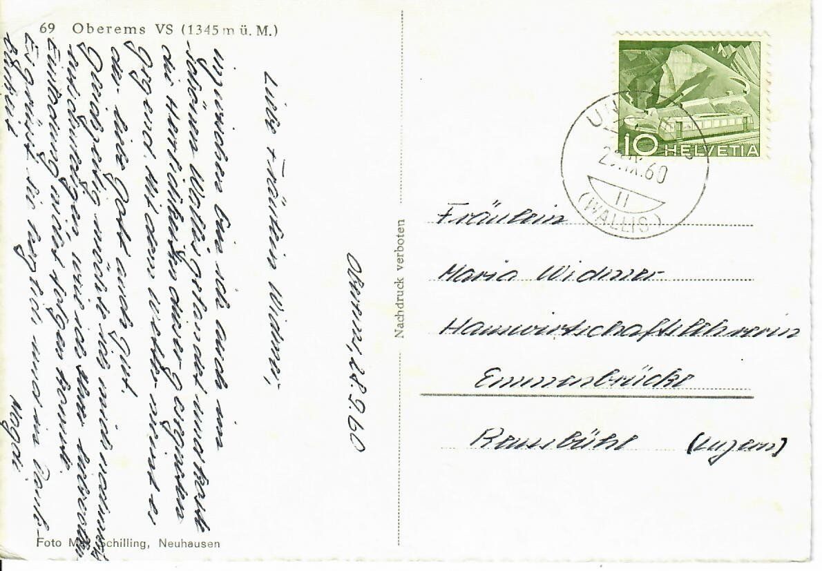 Cartoline postali: Oberems VS – Usato da Hochdorf venduto da Ziegel-16 1