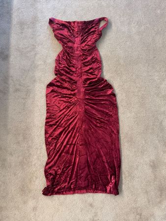 JOHN GALLIANO Red Velvet Ruched Dress – Size S –