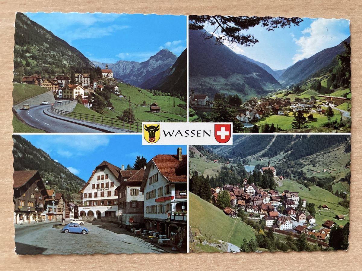 Cartoline postali: Alte Ansichtskarte Wassen UR, Post Hotel 1971 – Usato da Neuhausen am Rheinfall venduto da Arielle55