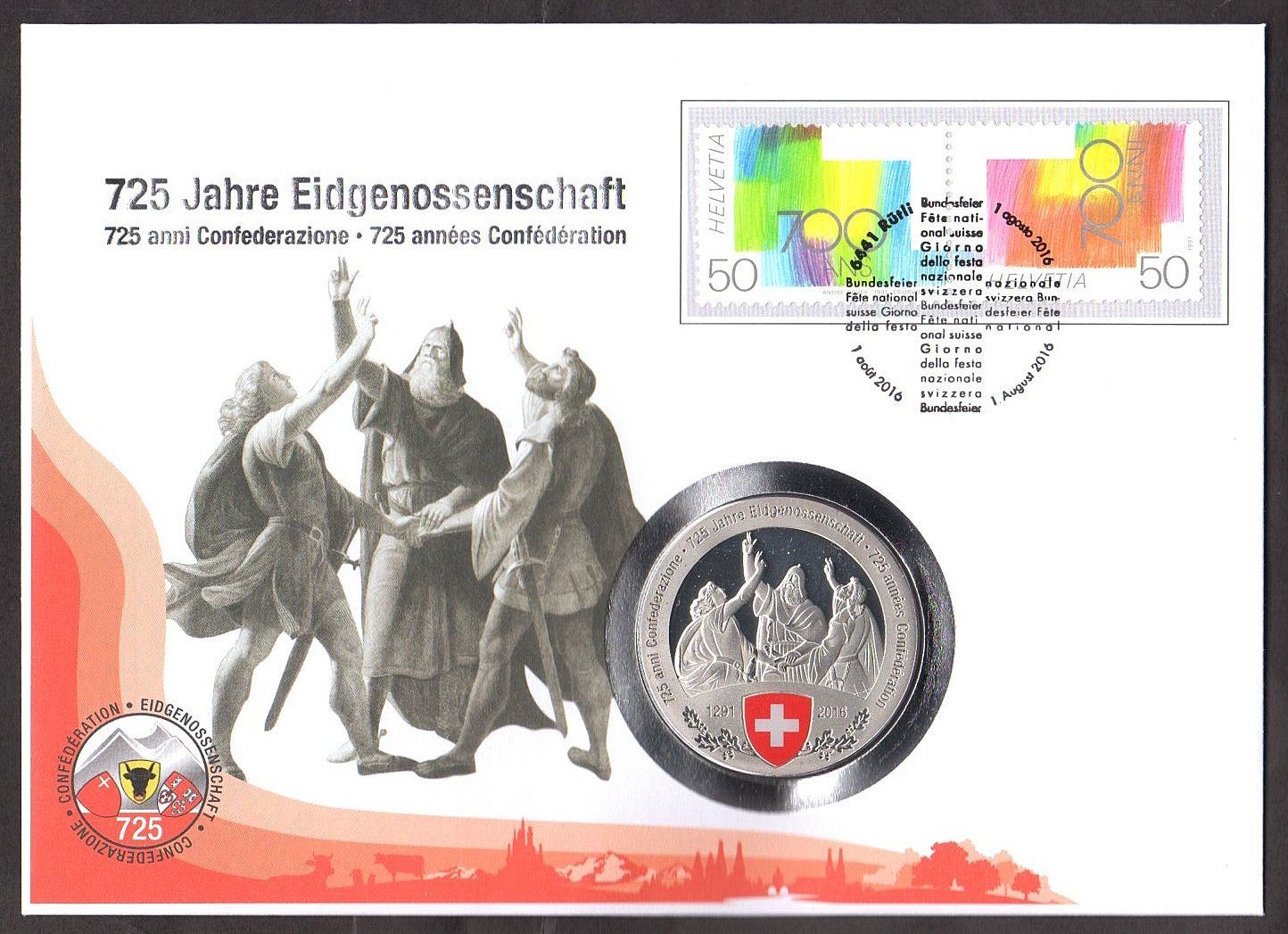 Tutti le monete: Numis mit Farb-Medaille, 725 Jahre Eidgenossenschaft – Nuovo (secondo la descrizione) da Walzenhausen venduto da dream-day