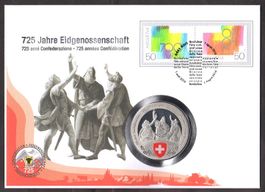 Numis mit Farb-Medaille, 725 Jahre Eidgenossenschaft