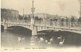 Genève -Pont du Mont-Blanc belebt +c1910