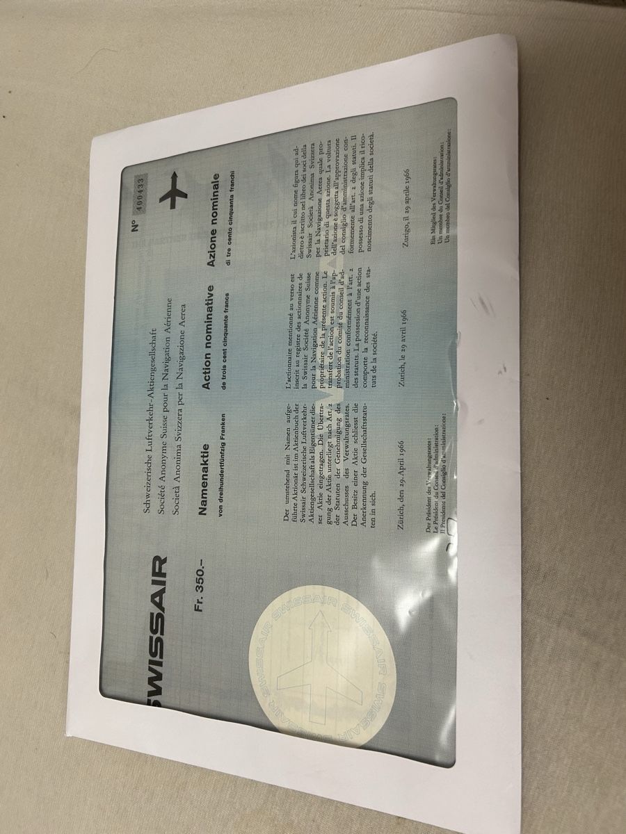 Dokumente: swissair aktie – Neu und originalverpackt aus Zürich von 11Zitronenfalter 2