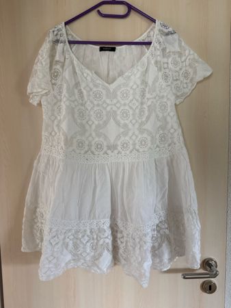 Damen Bluse Today weiss mit Spitze kurzarm guter Zustand