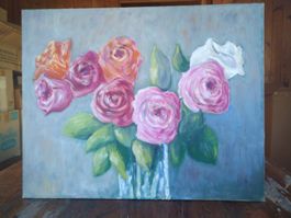 Gemälde Rosen im Glas 40/50 cm Gerstaecker Leinwand mit R...