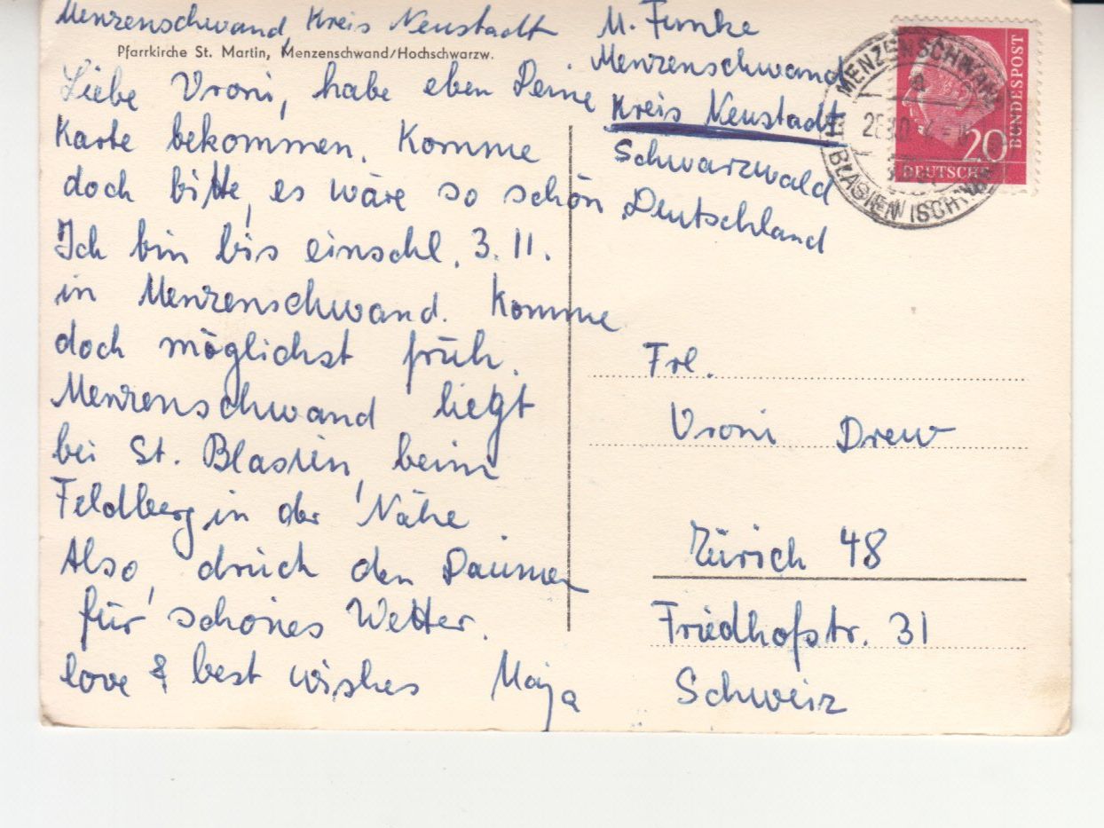 Ansichtskarten: Menzenschwand 1954 – Gebraucht aus Bürglen TG von StampGraf 1