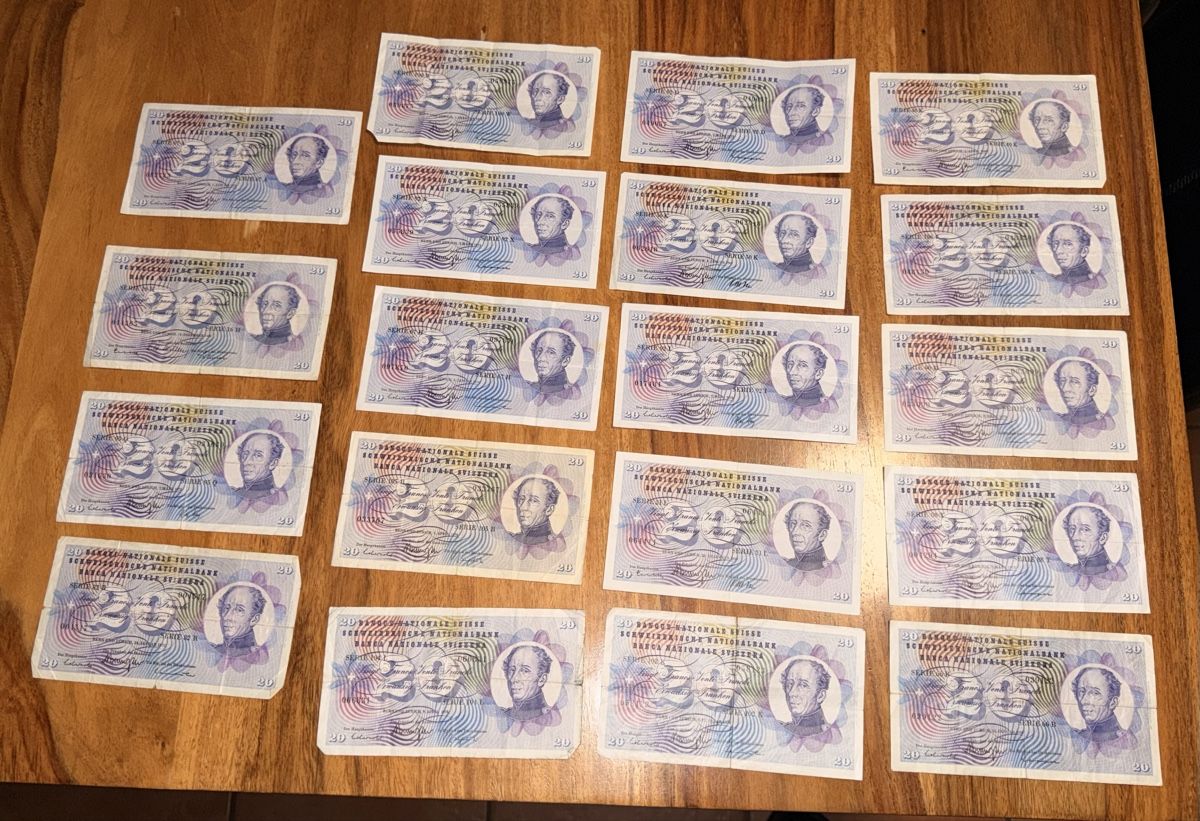 Banconote: 19 x 20 CHF - Schweizer Banknoten – Usato da Marthalen venduto da sui_mg5m