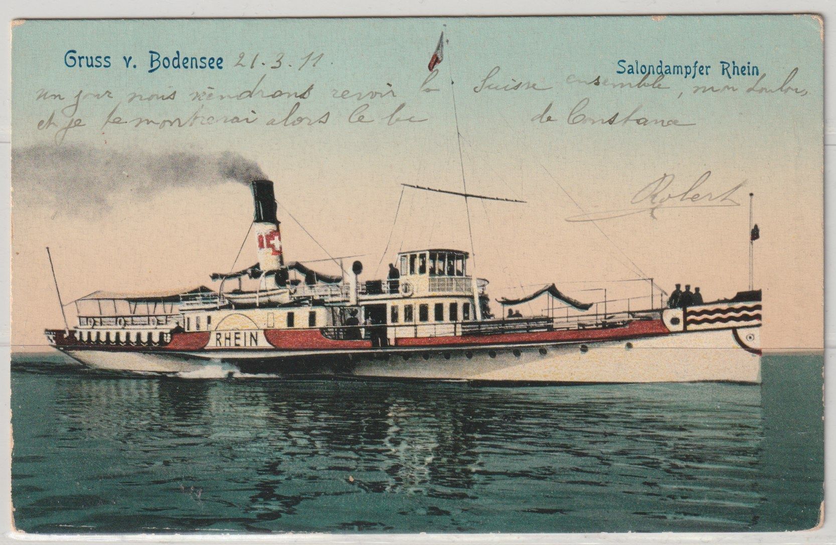 Cartes postales: AK,, 1911: Bodensee, Salondampfer "RHEIN" – D'occasion à Basel par Colec